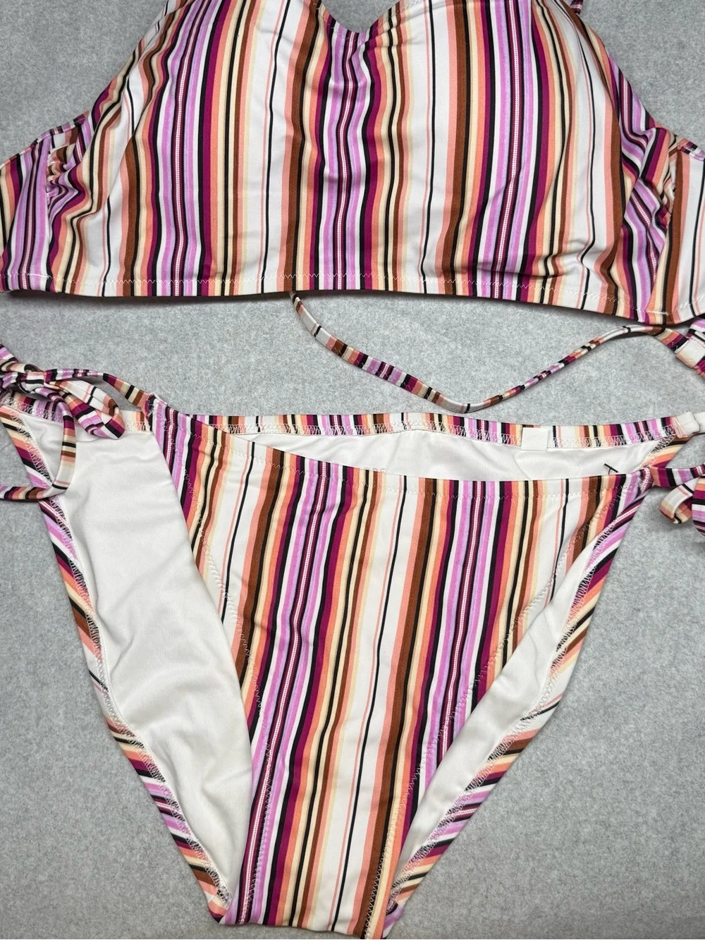Shade & Shore Multicolor Striped Bikini with Pink & Brown Accents